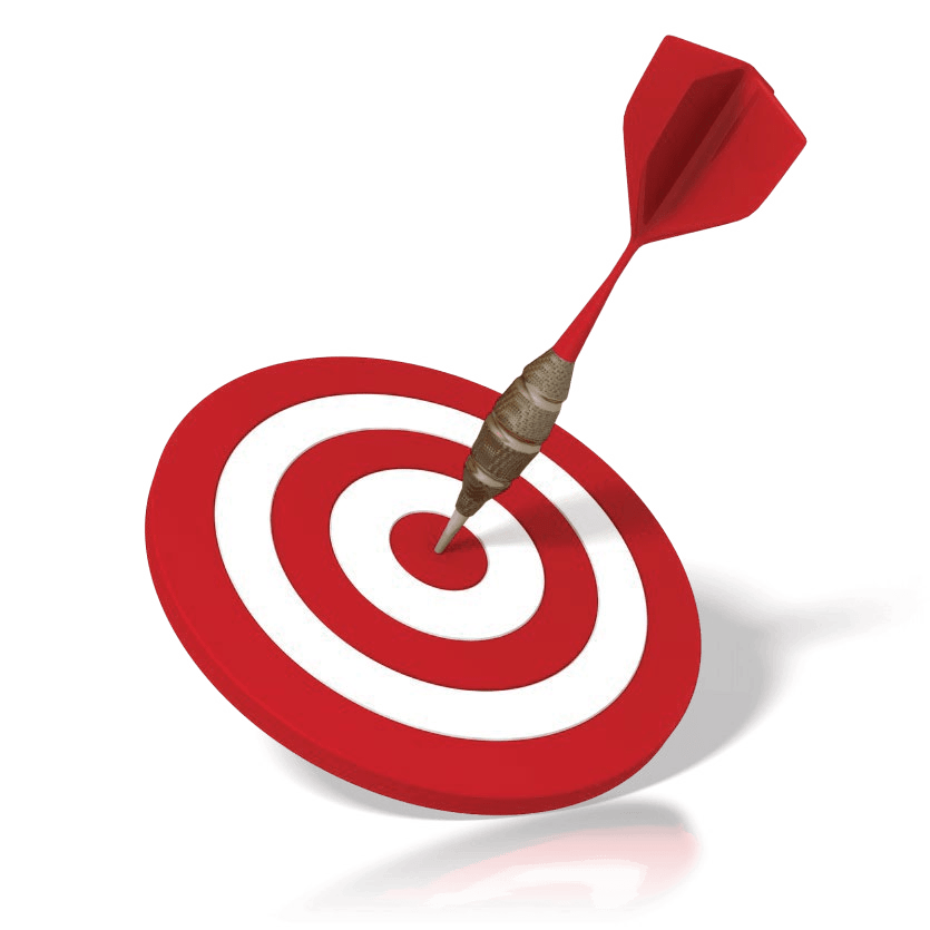 Target with red dart hitting bullseye